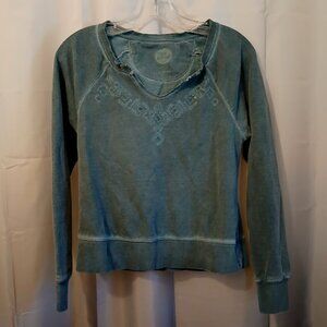 LIFE IS GOOD Embroidered Sweatshirt Blue Embroidered womens XS long sleeve Terry